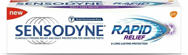 Alivio rápido Sensodyne y protección diaria de larga duración para dientes sensibles 80 g