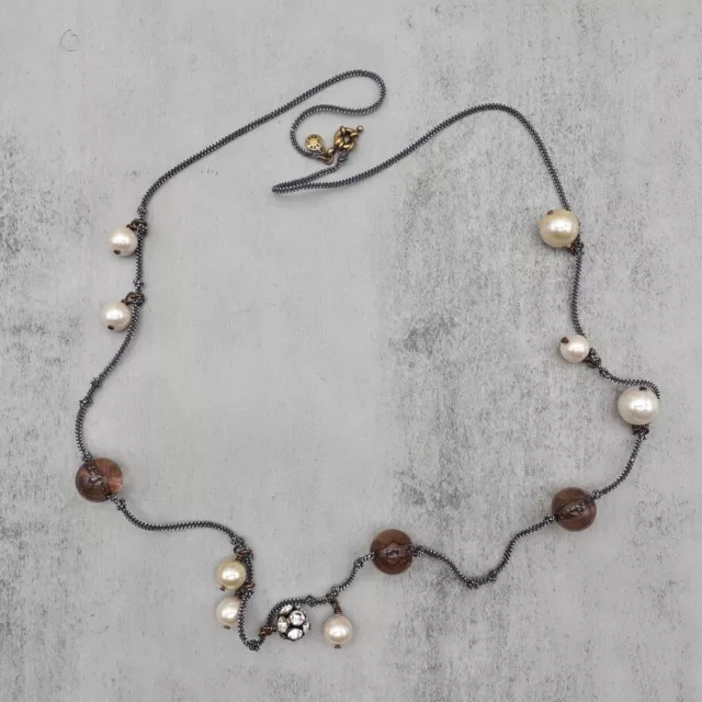 Womens J. Crew Necklace Faux Pearl Crystal Beaded Chain 28 inch Costume Jewelry