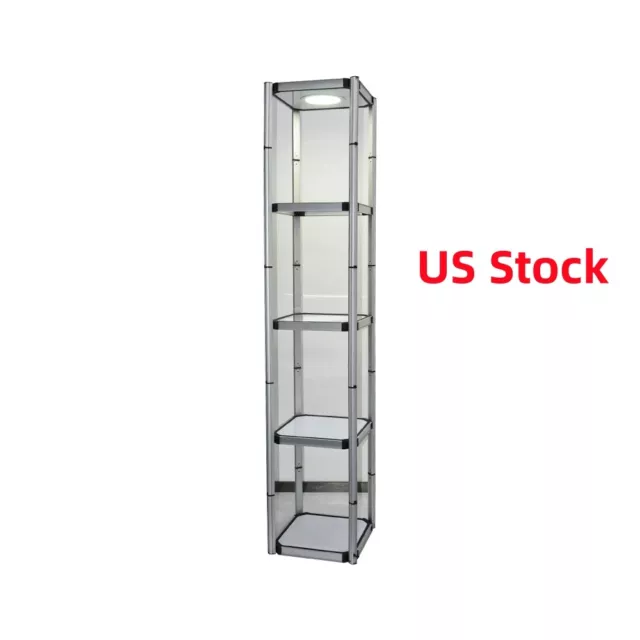 81.1in Square Portable Aluminum Spiral Tower Display Case with Shelves light USA