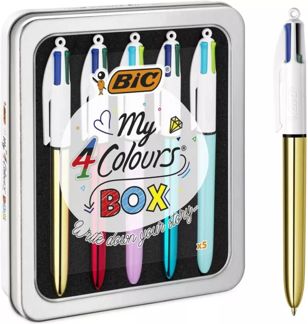 BIC 4 Colours Pens Ballpoint Multi - Original Pro Fun Grip Fashion