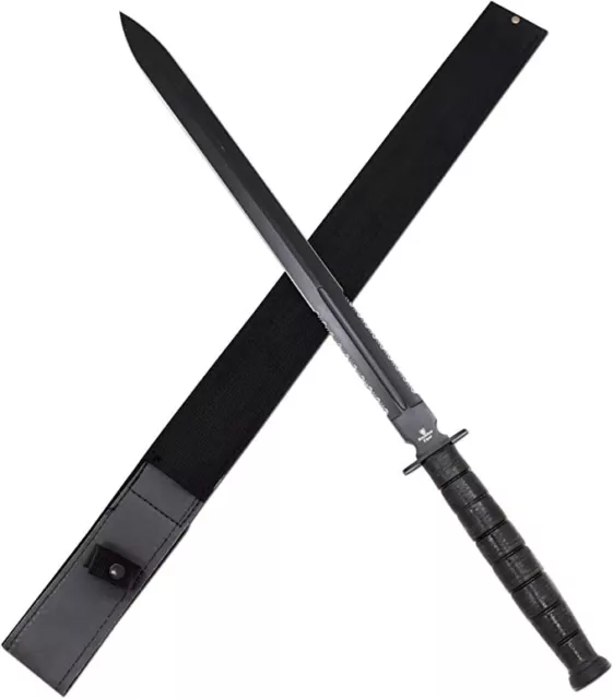 27" WWII Combat USMC Style Black Tactical Fighter Sword with Sheath