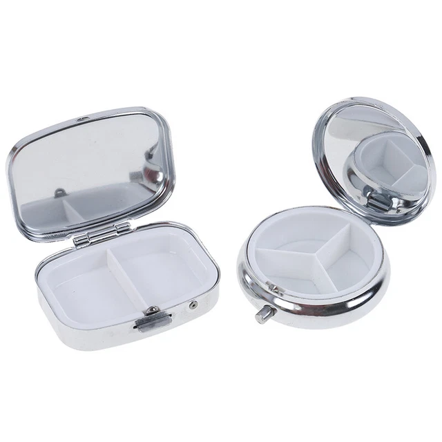 kleine Metall Runde rechteckige silberne Tablette Pillendose Container Medizh Sg