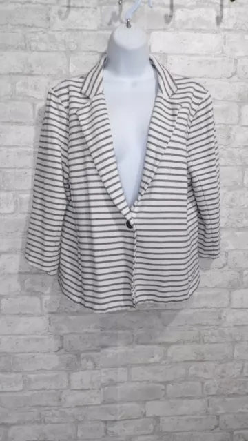 TAHARI Stripe Knit Jacket Blazer Black And White Stretch Lightweight Size XL