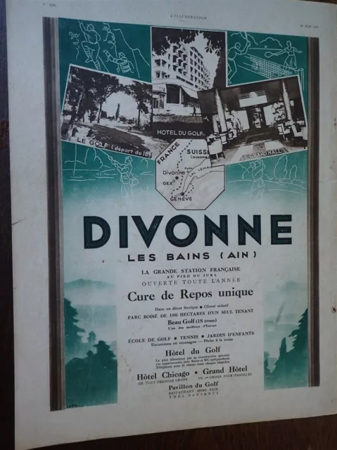 DIVONNE LES BAINS AIN publicité papier en couverture ILLUSTRATION 1933