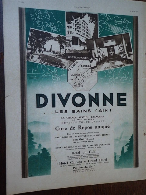 DIVONNE LES BAINS AIN publicité papier en couverture ILLUSTRATION 1933