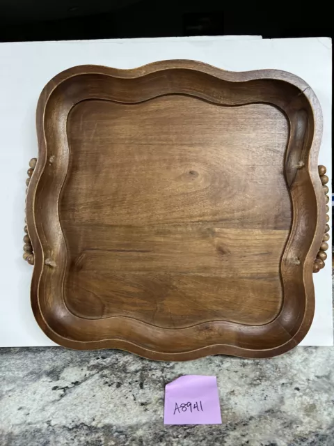 Wooden Scalloped Square Tray with Handles by Valerie Natural 19.5” X 18” X 2”