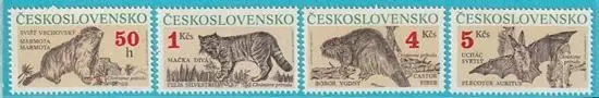 Tschechoslowakei aus 1990 ** postfrisch MiNr. 3063-3066 Säugetiere Biber Katze