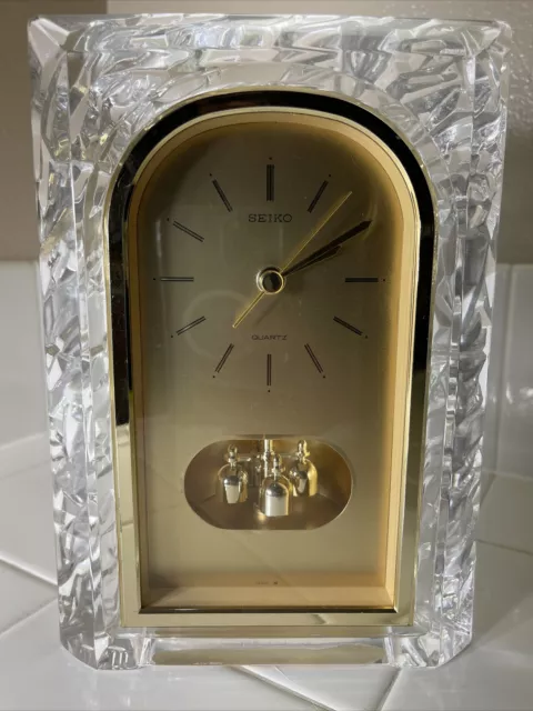 Vintage Seiko Quartz Lead Crystal Ice Mantle Shelf Desk Clock Japan Ref QQZ127S