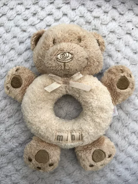 Boots Mini Club Teddy Bear Ring Baby Rattle Soft Toy Comforter Plush Beige