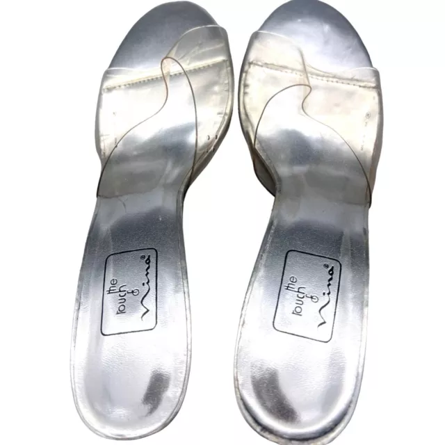 TOUCH OF NINA Lucite Heels Mules Clear Acrylic Strap Slip On Heels Size ...