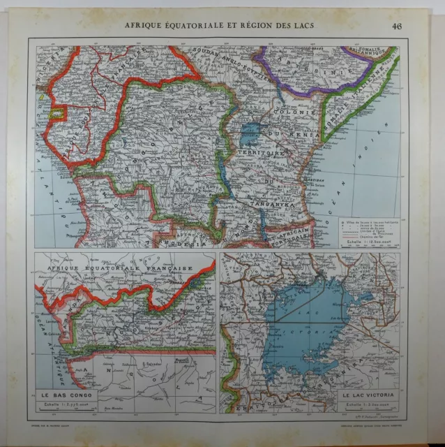 1929 Original Map ~ Africa Central Lake Victoria Tanganyika Belgian Congo