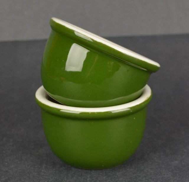 VINTAGE HALL POTTERY Green Ramekins Custard Pudding Egg Cups Set of 2