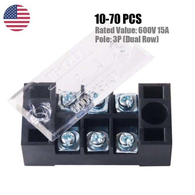 Dual Row 3 Position Screws Terminal Block/Panel Strip 600V 15A 10PCS