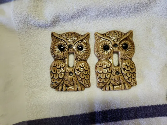 (2) Ceramic Owl  Light Switch Covers
