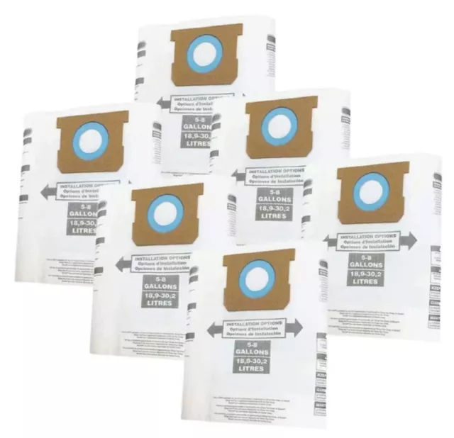 For Shop-Vac 90661 Bag Type E for 5-8 Gallon Vacuum - 9066100 Bags (6 Pack)