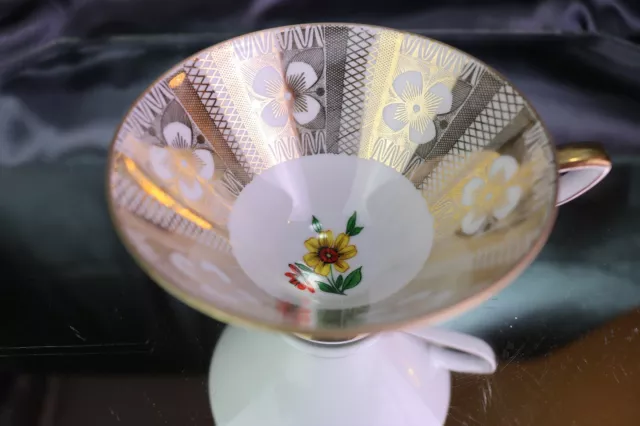Winterling Footed Tea Cup Gold Flower Yellow Red Floral Bavaria