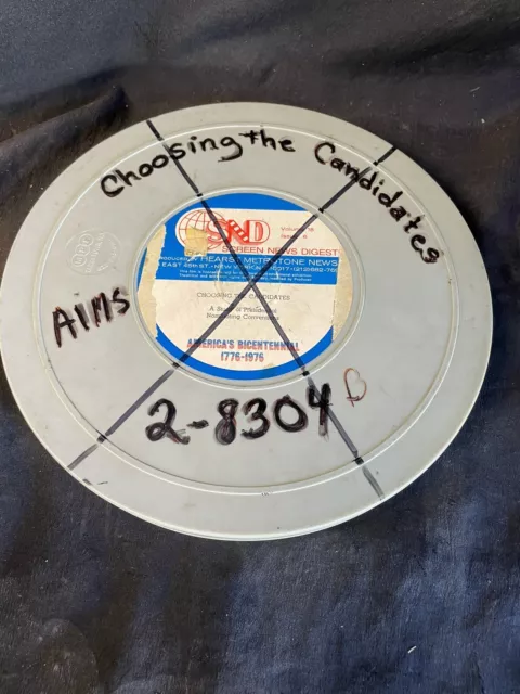 Película en lata vintage de 16 mm para elegir un candidato de educación política