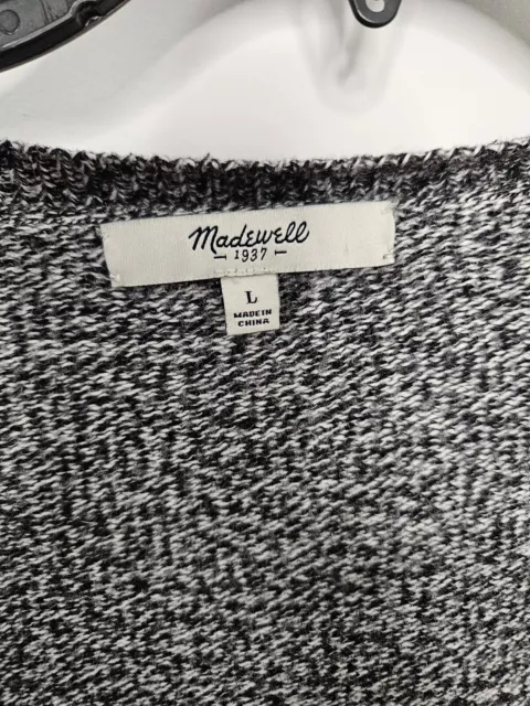 Madewell L Texturework Cardigan V-neck Black Marled Knit Slouchy Grandpa Sweater 2