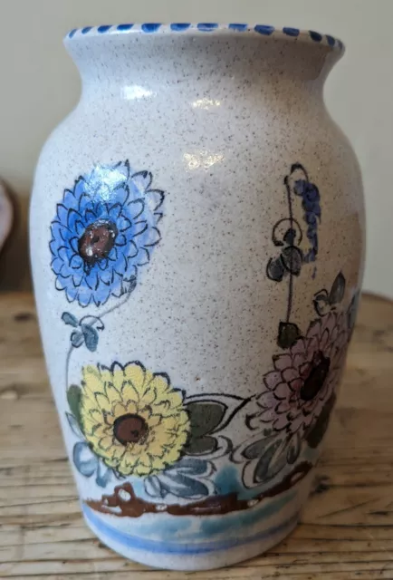 Vintage Art Deco Honiton Pottery Hand Painted Floral Vase 9.5in Ht.