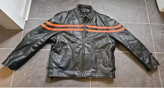 Vtg Barney's Leather Men's Heavyweight Striped Riding Moto Jacket Sz 48