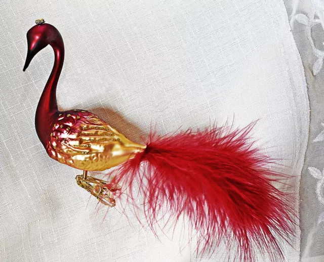 Vogel mit Clip & Feder, hellgold, 18 cm