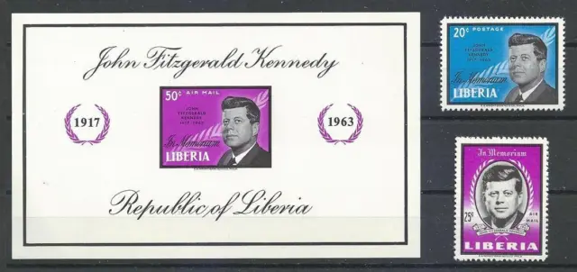 Liberia 1963 Sc# C160-61 Airmail Sc# 414 set John Kennedy miniature sheet MNH