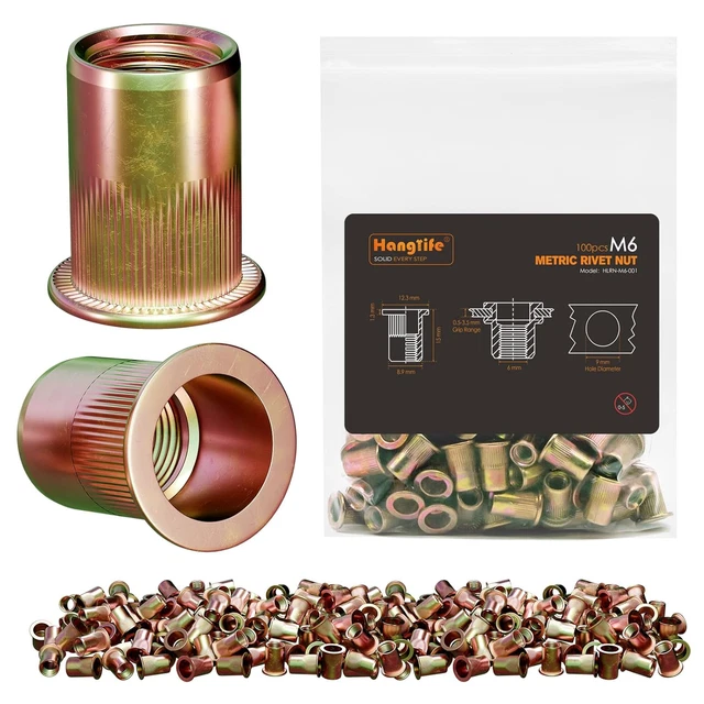 100 Rivetti Filettati M6 - In Acciaio Zincato, A Testa Piatta, Per Fai Da Te E Riparazioni - Foto 10