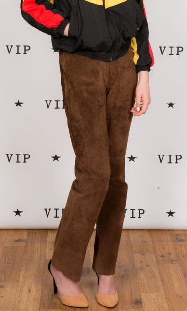 Pantaloni vintage marroni pelle scamosciata vita alta di Outer Edge