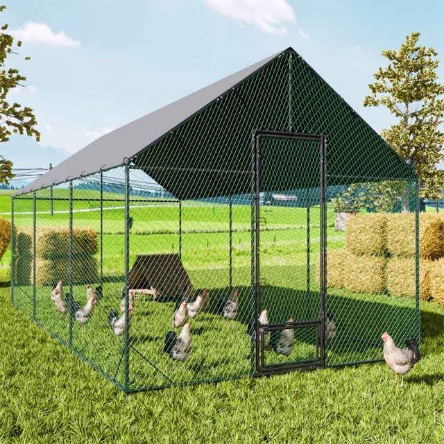 Produktbild von VidaXL Hühnerstall Mit Auslauf – 110x201x110 Cm, Verzinkter Stahl, Wetterfestes Dach, Hellgrau – Für Bis Zu 4–6 Hühner