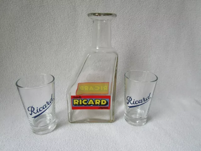 original RICARD Anisette Liqueur Glas Karaffe Flasche Werbung + 2 kleine Gläser