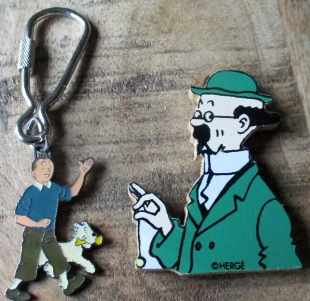 Tintin - Lot porte clé Tintin +  Magnet bois Tournesol - Tbe