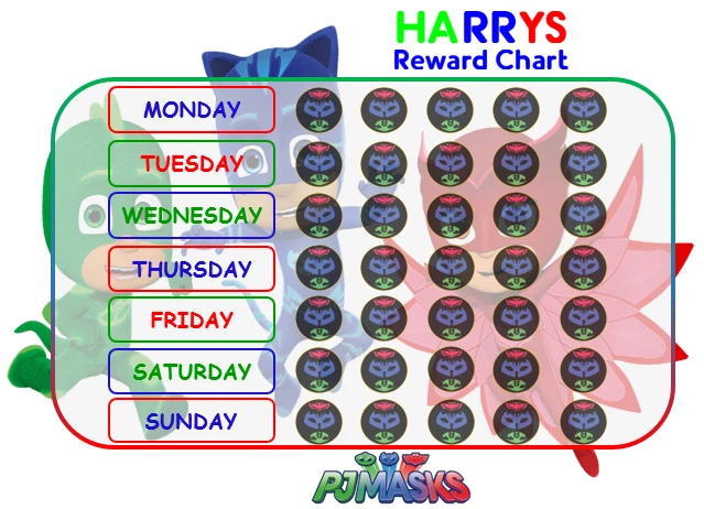 PERSONALISED PJ MASKS Reward Chart Poster and Star Stickers £3.99 ...
