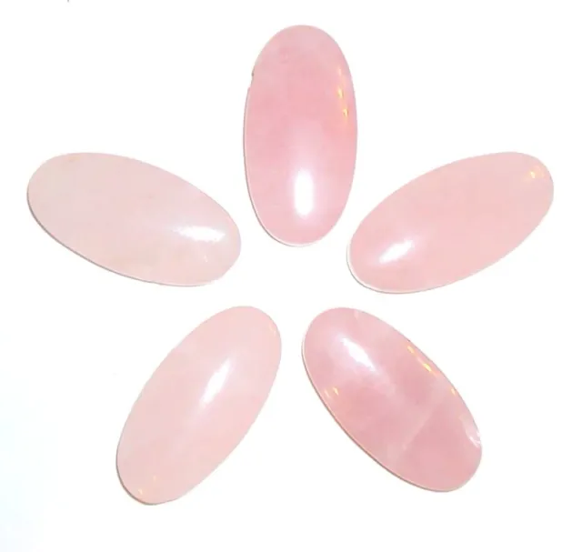 P510 Natural Pink Rose Quartz 40mm Flat Domed Oval Gemstone Focal Pendant 1pc