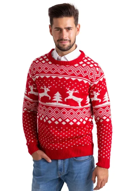 Mens Christmas Jumper Casual Knit Long Sleeve Reindeer XMAS Gift Sweater S-XXL