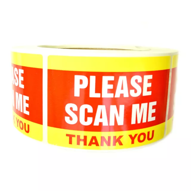 Yellow and Red "Please Scan Me Thank You" Stickers - 3" by 2" - 500 ct - SL082F