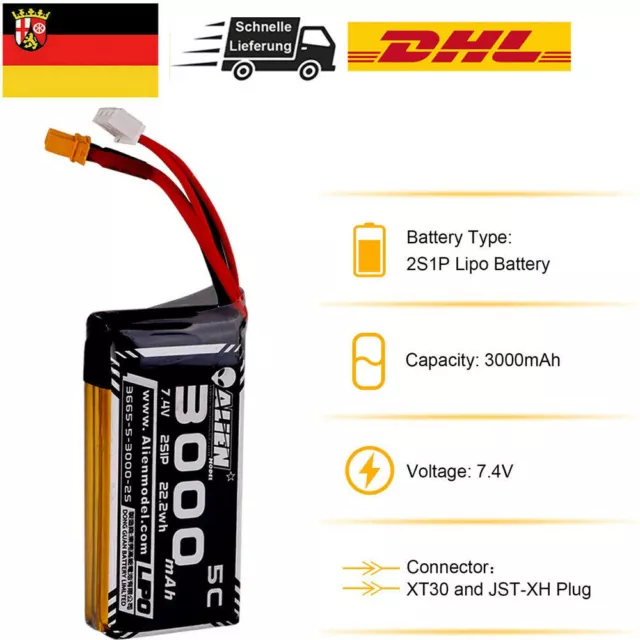 Akku Lipo 3000mAh 7,4V für RadioMaster TX16S Hall Jumper T12 T16 T18 T8SG Sender