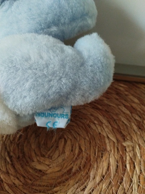 Peluche doudou lapin bleu blanc grelot Nounours vintage 3