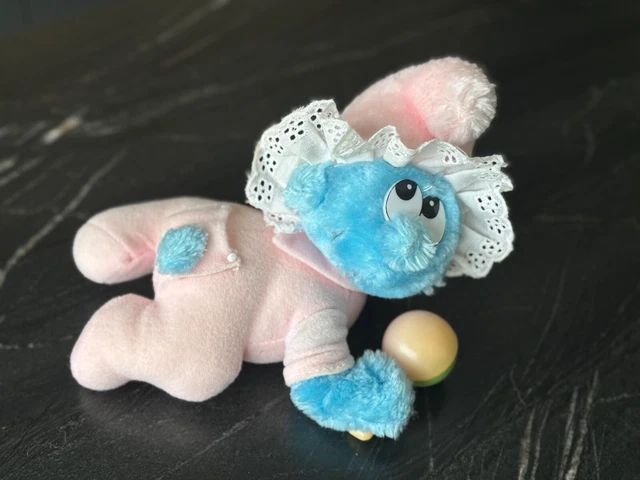 Peluche bébé Schtroumpf PEYO rose hochet Antenne 2 vintage 1983