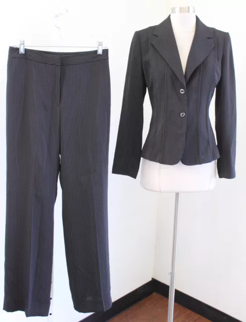Tahari ASL Levine Womens Black Pinstripe Blazer & Pant Pantsuit Suit Set Size 4