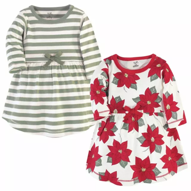 Touched By Nature Niño Algodón Orgánico Vestidos, Ponsetia Manga Larga 2-Pack