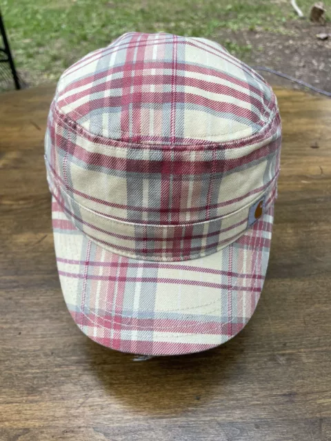 CARHARTT Womens Hat CADET Plaid Blue Pink Cotton Adjustable Cap Newsboy Military