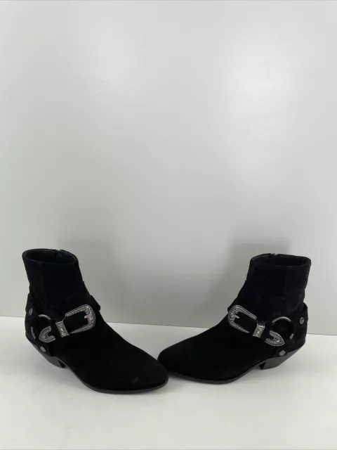 Saint Laurent WEST HARNESS Black Suede Side Zip Ankle Boots Women’s Size 35.5