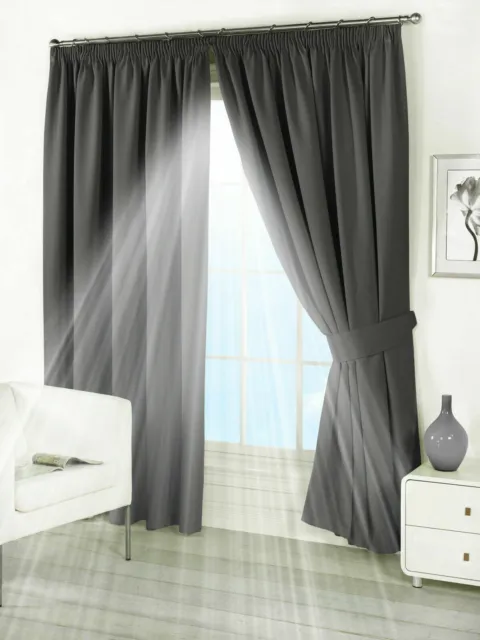 Thermal Blackout Blockout Pencil Pleat Tape Top Door Curtain 66" x 84"+ TIE BACK