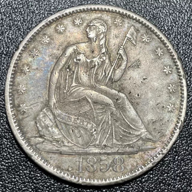 1858-O Seated Liberty Half Dollar XF Details Damage Extremely Fine Silver