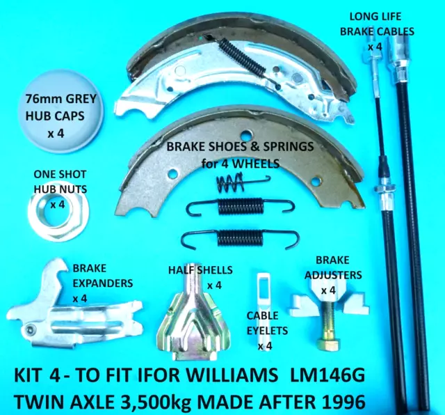 Twin Axle Brake Shoe Cables Service Kit for LM146G 3,500kg IFOR WILLIAMS Trailer