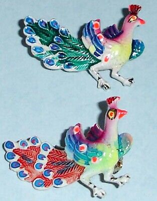 Vintage ROK Korea Lot of 2 Peacock Birds Brooch Pins Enameled Multicolor