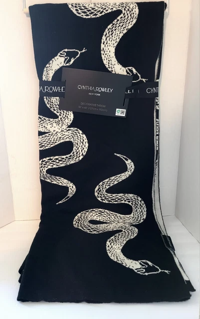 Cynthia Rowley Designer Snake Black and White Halloween Throw Blanket 50x60 NEW