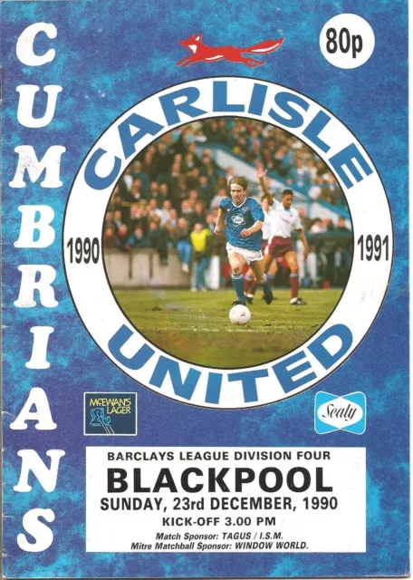 Carlisle United V Blackpool 23-12-1990 Division 4 Match Day Programme