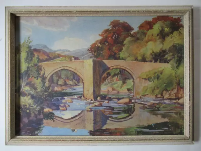 Quality Mid Century Dartmoor Bridge Aquatone Print Framed