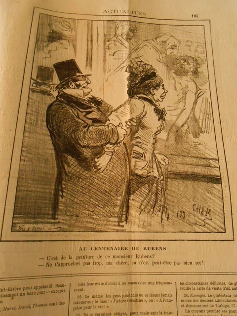 Caricature 1877 - Au centenaire de Rubens t'approche pas trop peut être pas sec